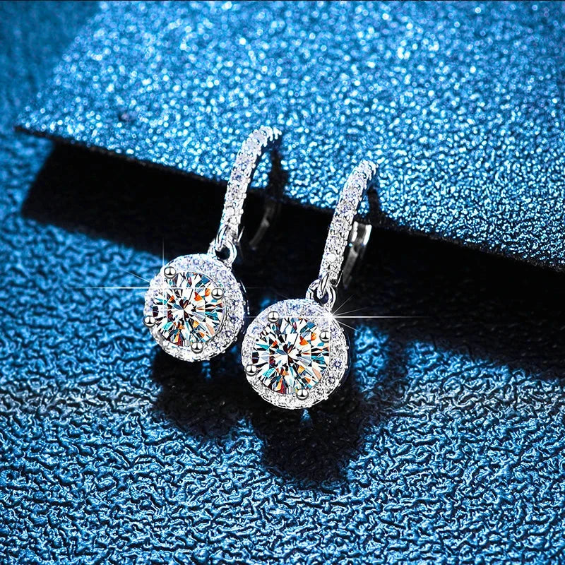 Luxury Moissanite Crystal Hoop 925 Sterling Silver Earrings for Women Girls Dangle Huggies Drop Earrings