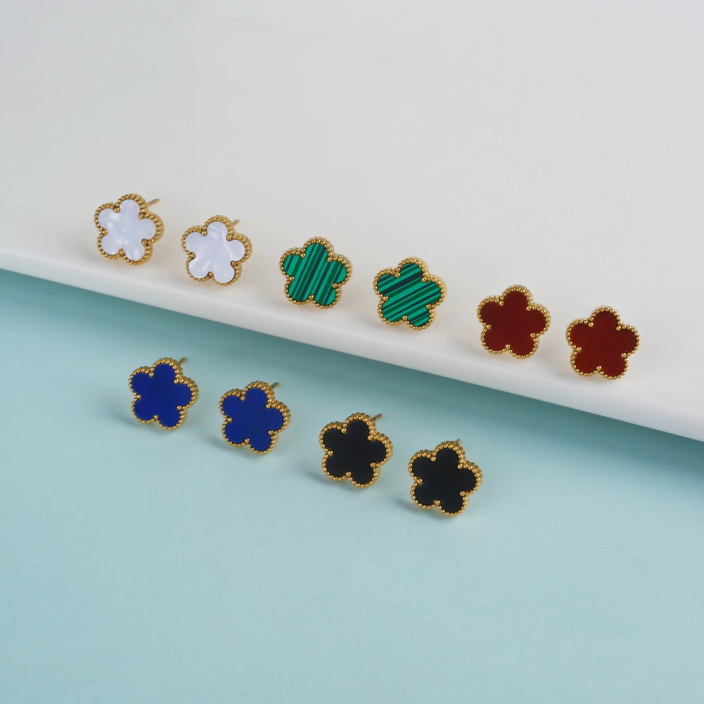 Five Leaf Clover Adjustable Lucky Design Gold Plated Stainless Steel 316L Plant Flower Bracelet Earrings Necklace With Petals Women's Luxury Gifts
