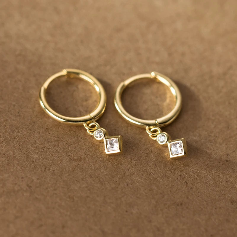 Elegant Crystal Dangle 925 Sterling Silver Hoop Earrings for Women Fine Jewelry Accessories