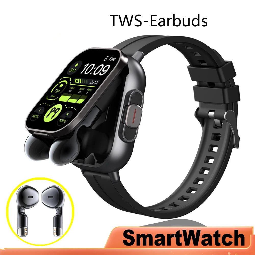 New Technology 2-in-1 Earphones and GPS Smartwatch Combo Bluetooth Call Heart Rate Blood Pressure Health Monitoring Play Music Smart Wrist Watch and Earbuds
