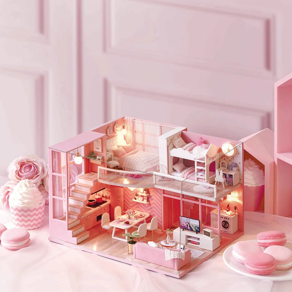 DIY Mini Doll House Apartment Manual Assembly Toy Cabin Model Miniature Interior Design