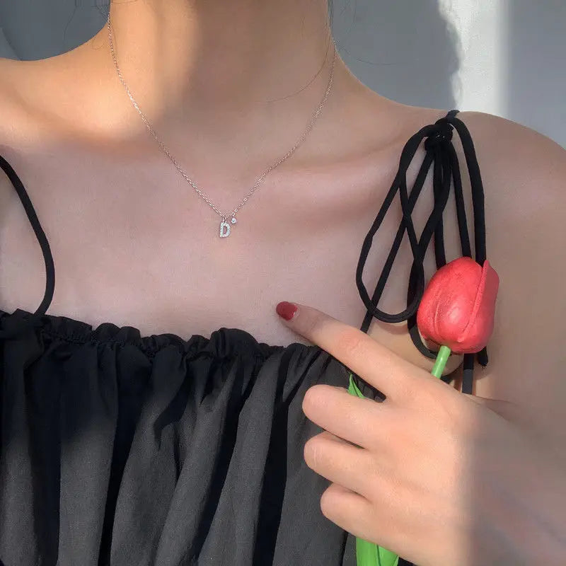 Elegant Crystal Initials Letter 925 Sterling Silver Chain Necklaces for Women Shiny Pendant Collar Jewelry Accessories