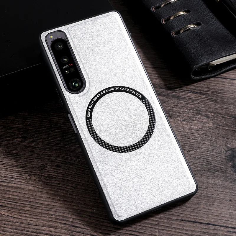 Deluxe Leather Phone Case for Sony Xperia 10 5 1 IV III II Shockproof  Magsafe Magnetic Wireless Charging Cover