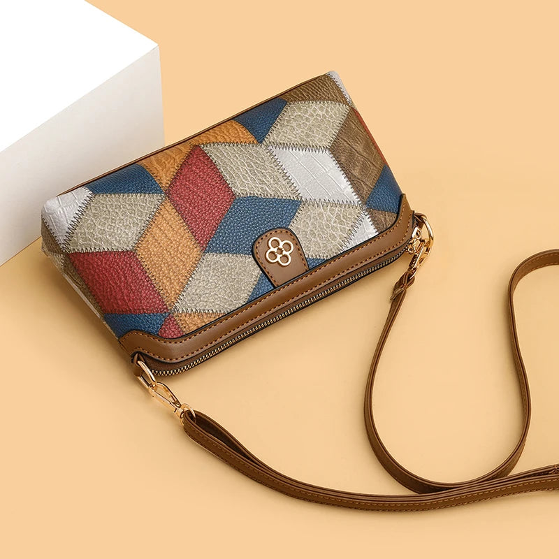 Elegant Geometric Design High Quality Leather Women's Compact Shoulder Handbags Purses Luxury Lady Messenger Bag Satchels