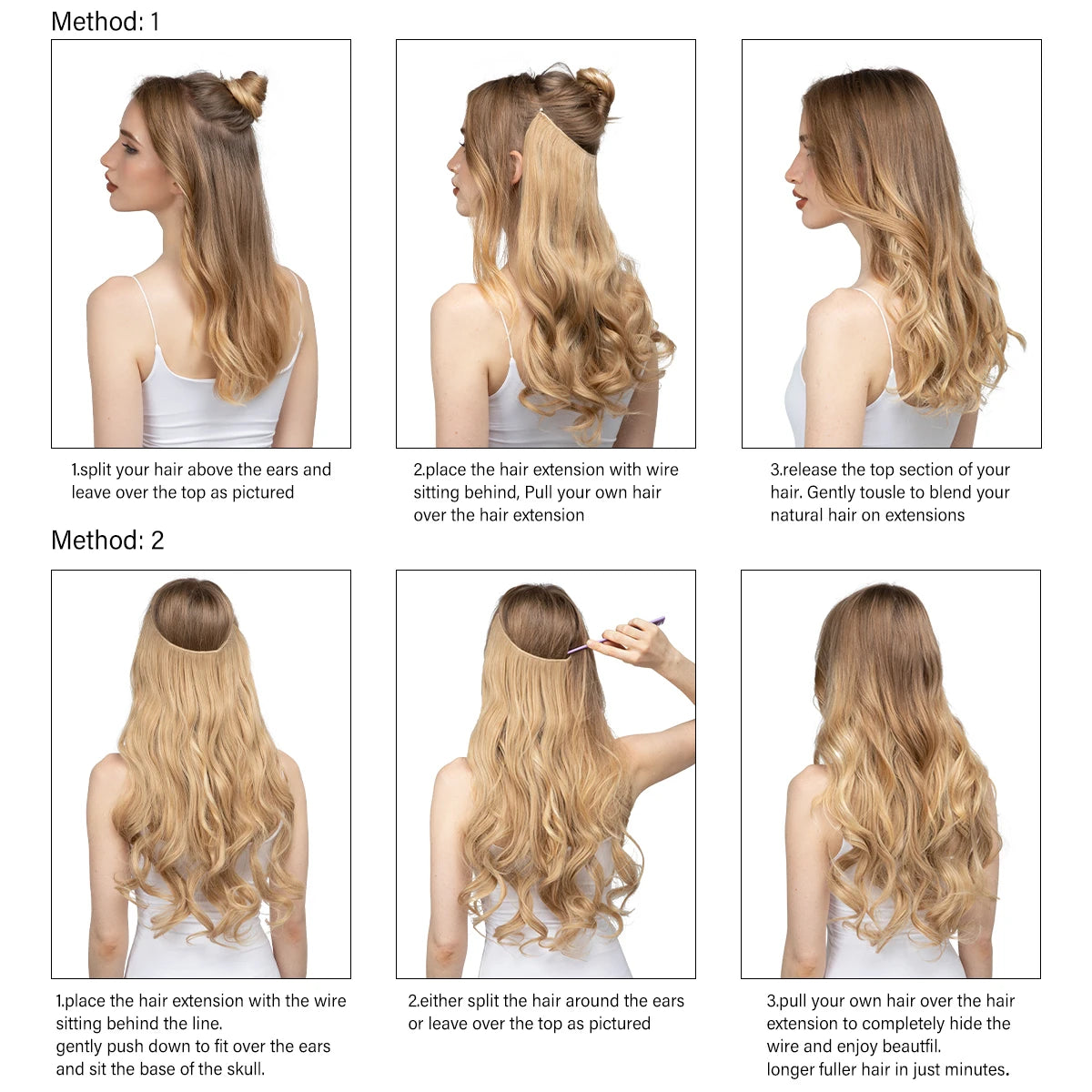 Synthetic No Clip Wave Hair Extensions Ombre Natural Black Blonde Pink One Piece False Hair Piece