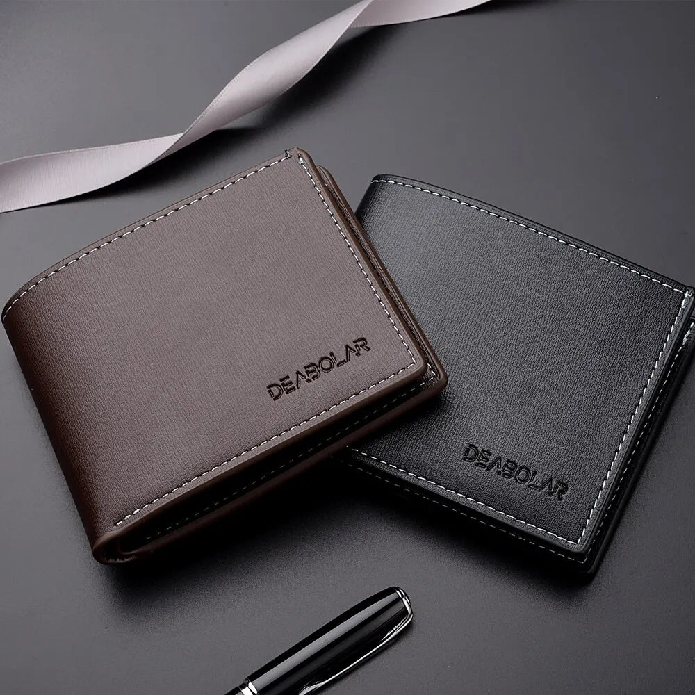 Elegant Leather Folding Multi Card Holder Men's Wallet Thin Style Stitched Wallet