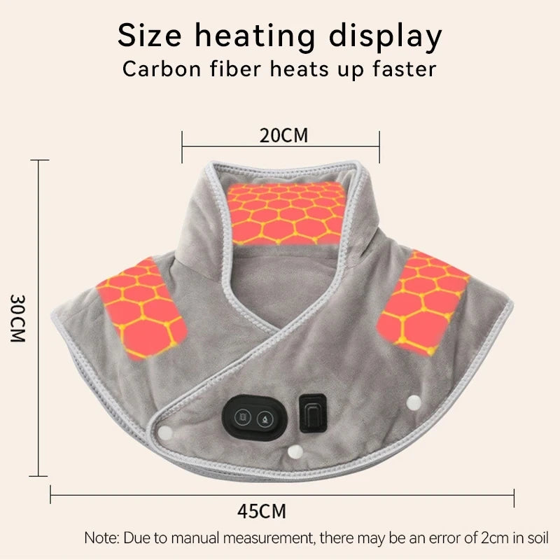 Electric Thermal Compress Heating Shoulder Neck Pad Wrap Massager Vibration Cervical Shawl Warm Back Relaxing Brace