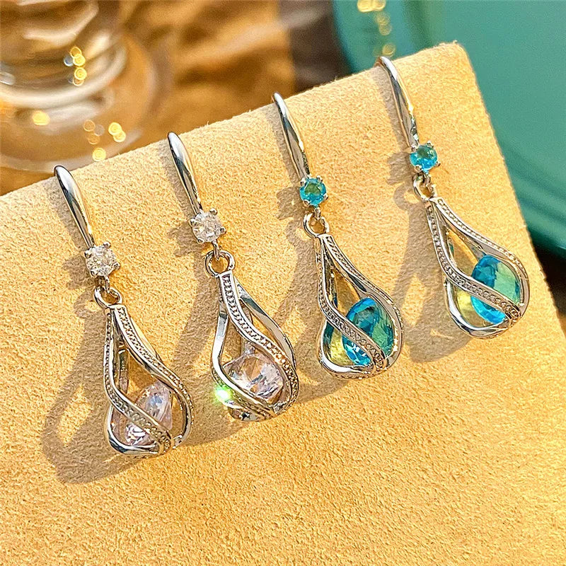 Luxury Crystal Spiral Drop 925 Sterling Silver Dangle Earrings for Woman Fine Accessories Jewelry