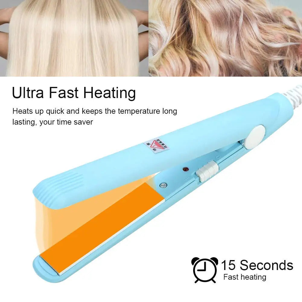 Portable Mini Ceramic Hair Straightener Flat Iron Curling Iron Dual-Use Curler Styling Care for Traveling