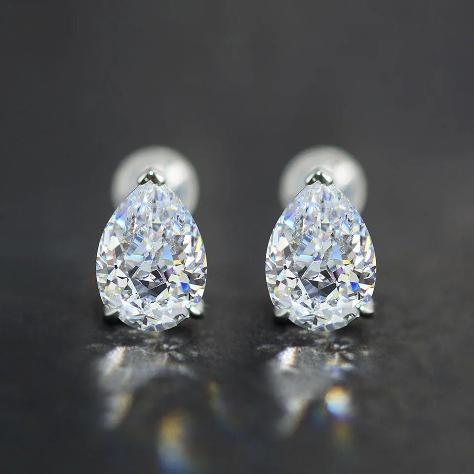 Elegant Pear Cut Solitaire Crystal Mini Stud Earrings for Women Water Drop Design Jewelry Accessories
