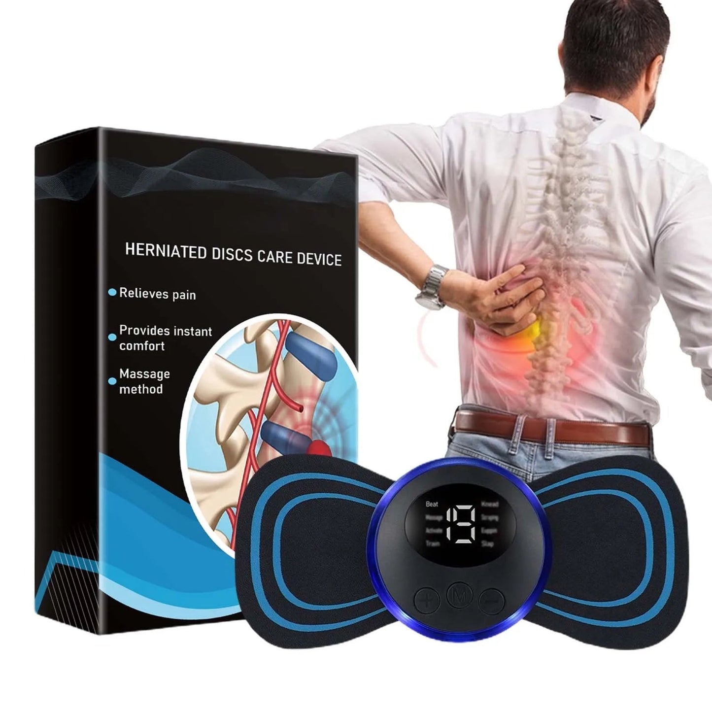 Wireless Electric Back and Waist EMS Stimulator Massager for Lumbar Spine Cervical Herniated Discs Pain Relief Care Massager Tendon Body Relaxation