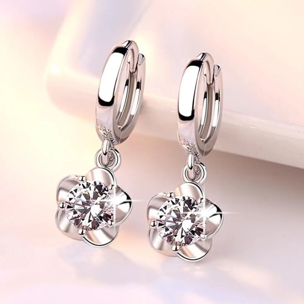 Modern Elegance Crystal Flower 925 Sterling Silver Earrings for Women Fine Jewelry Accessories