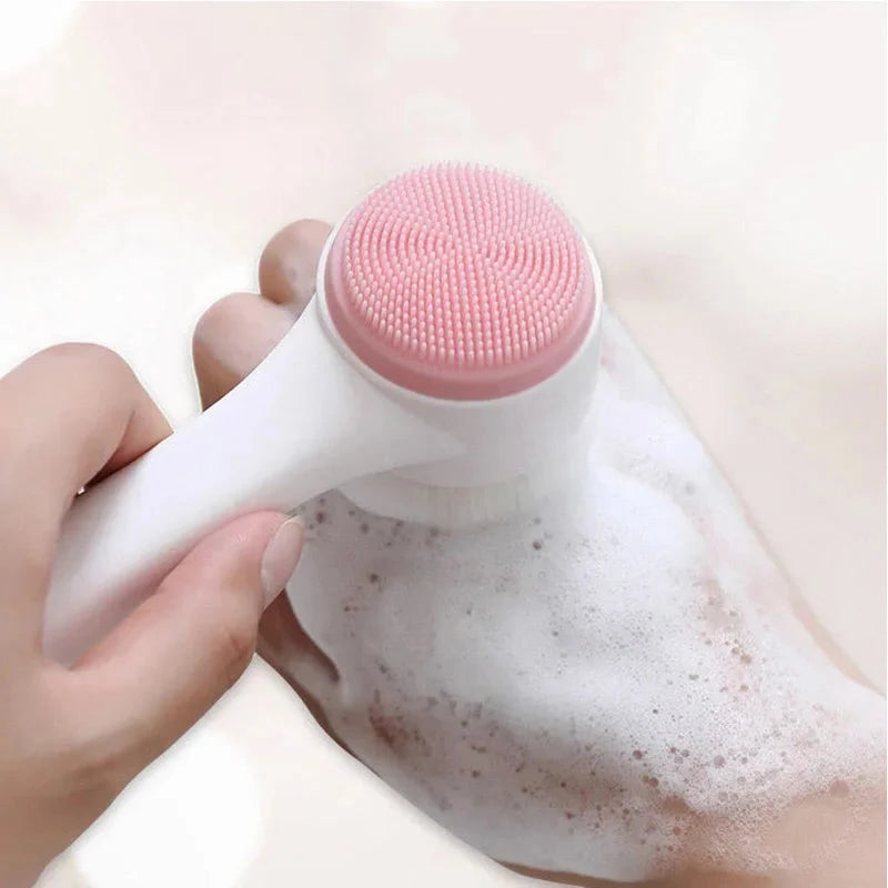 Soft Bristles Exfoliator Double Sided Silicone and Fiber Face Body Washing Brush Facial Cleansing Manual Massage Scrubber