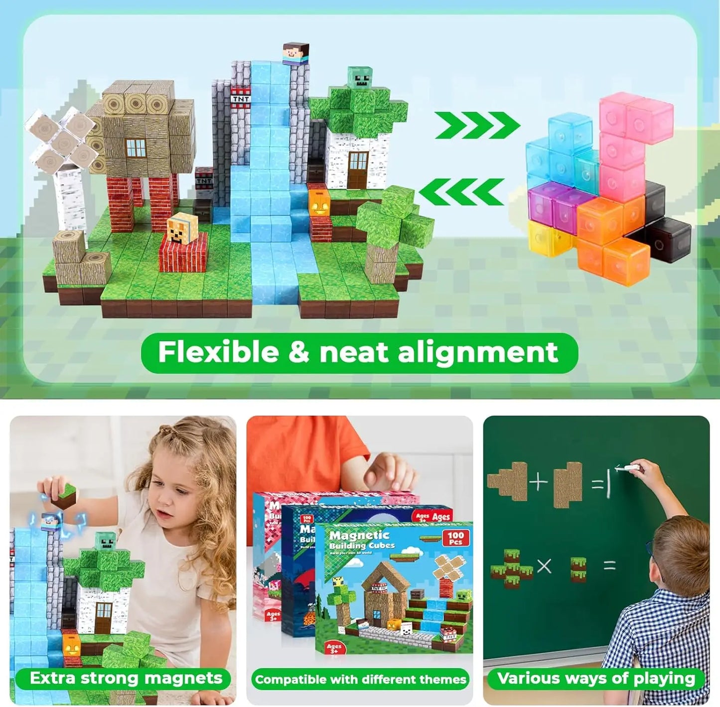 Popular Magnetic Building Blocks Mine World Set Toys STEM Montessori Stacking Cubes Construction Set Great Gift