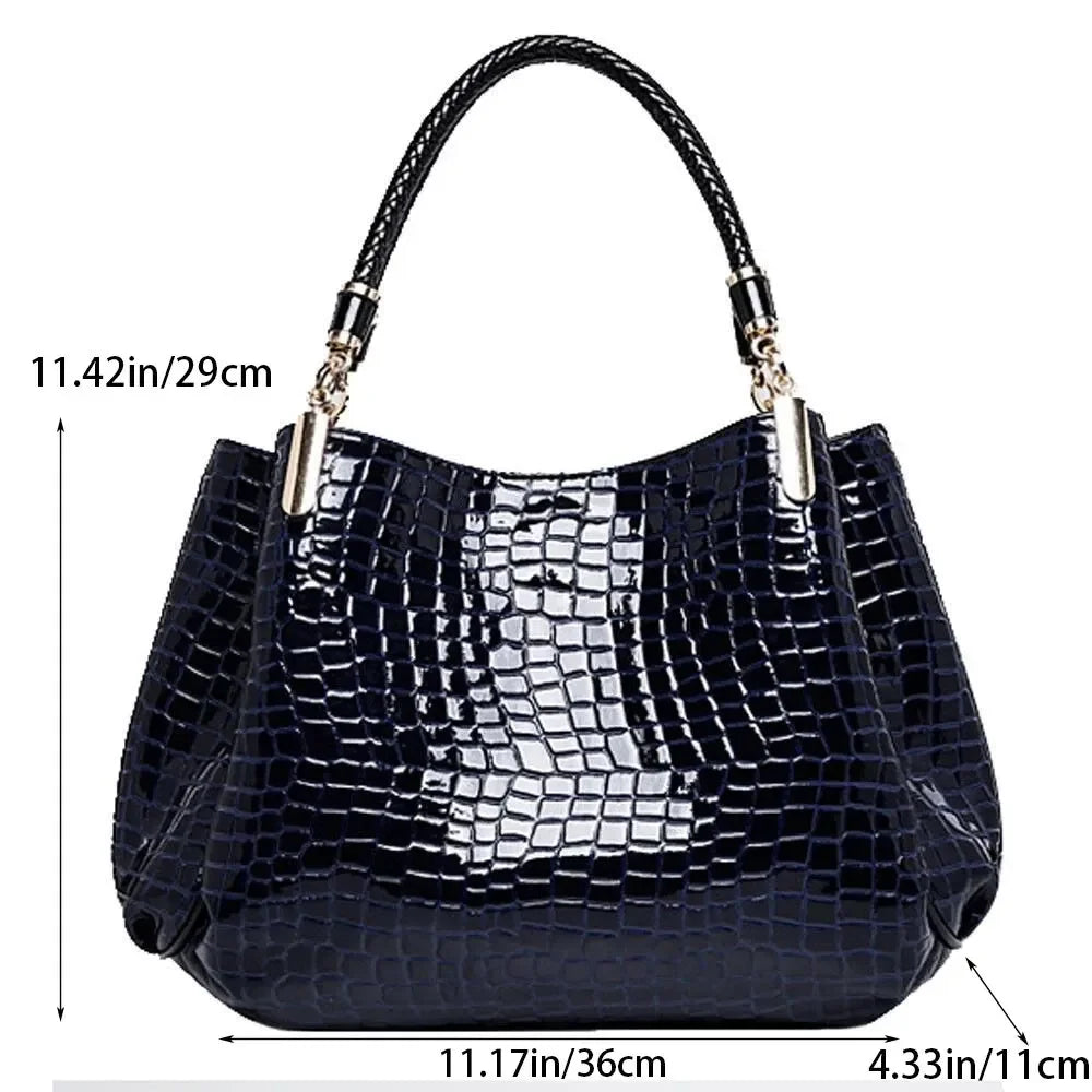 Luxury Crocodile Print Leather Women's Tote Handbag Large Capacity Shoulder Bag