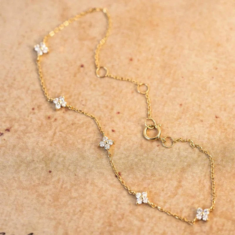 Dainty Crystal Flower 925 Sterling Silver 18k Gold Plated Bracelets for Women Minimalist Style Exquisite Jewelry Accessories