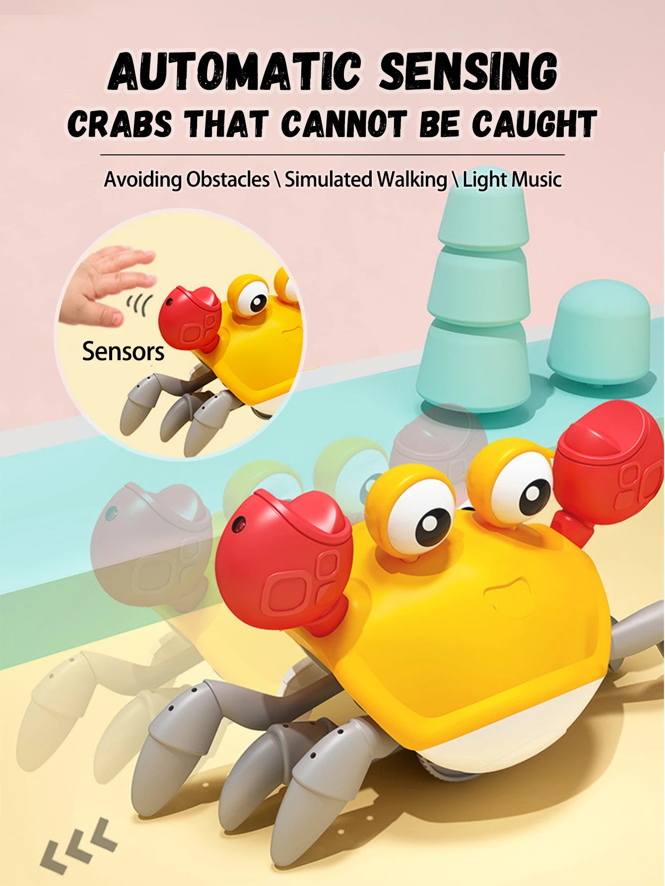 Auto-Sensing Escape Crab Electronic Pet Crawling Avoiding Obstacles Toy With Sounds for Kids and Children