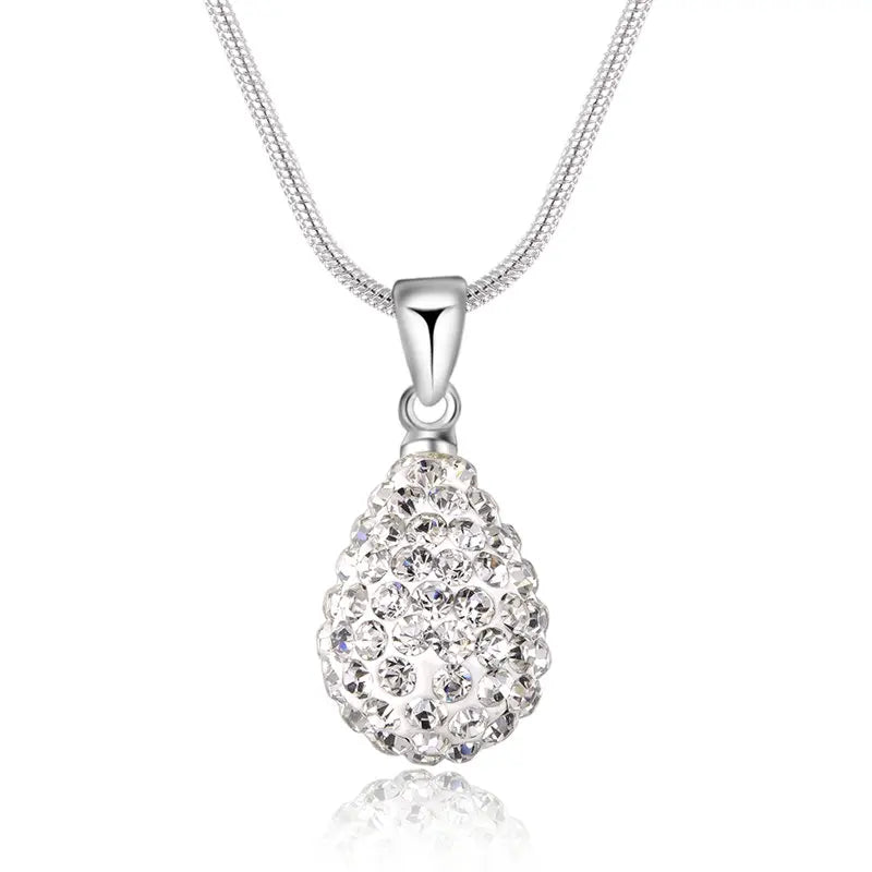 Elegant Water Drop Pendant 925 Sterling Silver Crystals Necklace Charm for Women Fashion Zircon Jewelry Accessory