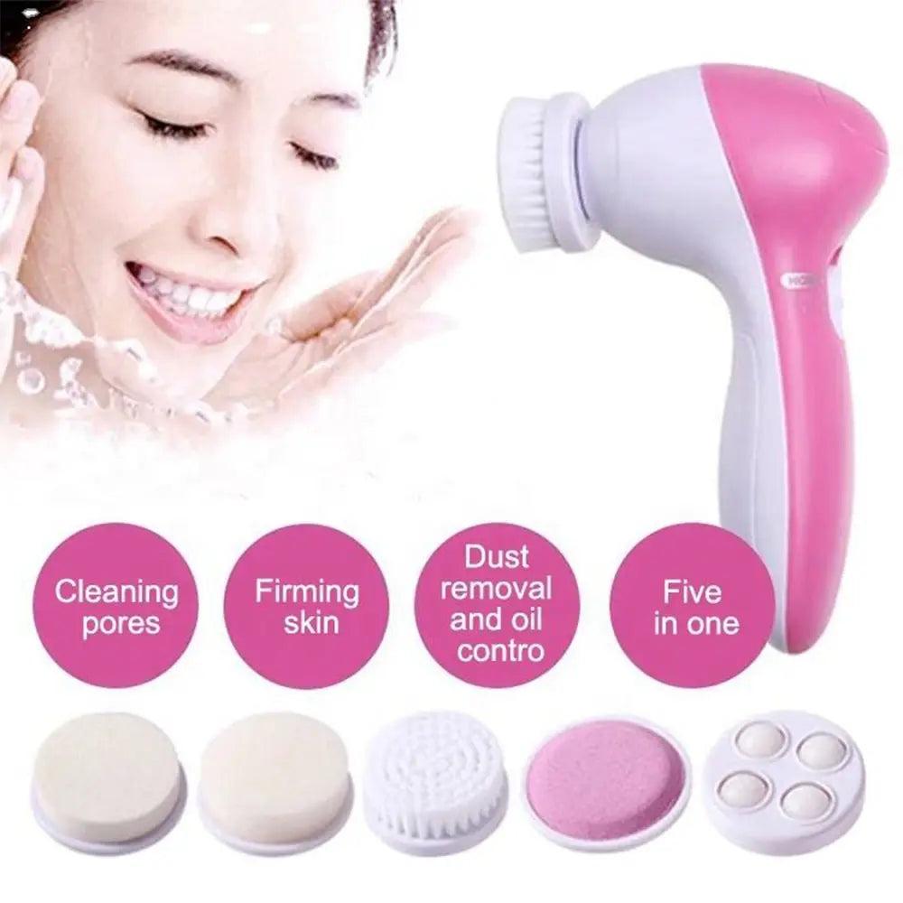 5 in 1 Electric Facial Cleansing Massager Brush Beauty Spa Skin Care Blackhead Acne Reduction Facial Exfoliating Cleanser Tool