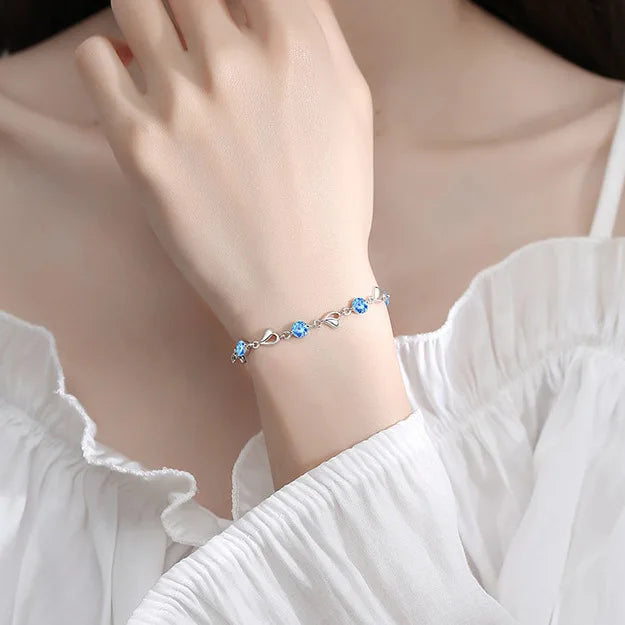 Elegant Crystal Heart 925 Sterling Silver Bracelets for Women Fine Charm Jewelry Accessories