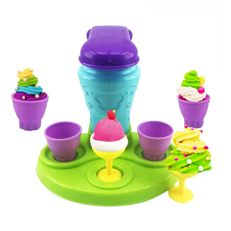 3D Color Play Dough Clay Plasticine Mold Toy for Kids Pretend Play Ice Cream Maker Burger Noodles