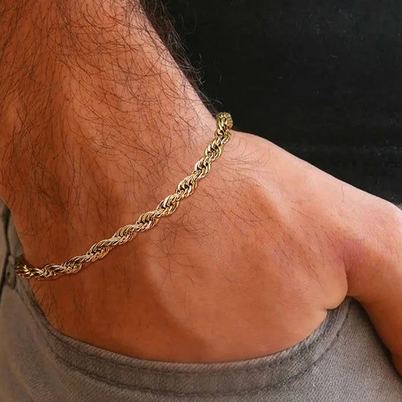Luxury Twisted Rope Stainless Steel Chain Bracelets for Men Women Unisex Minimalist Gold Silver Color Jewelry