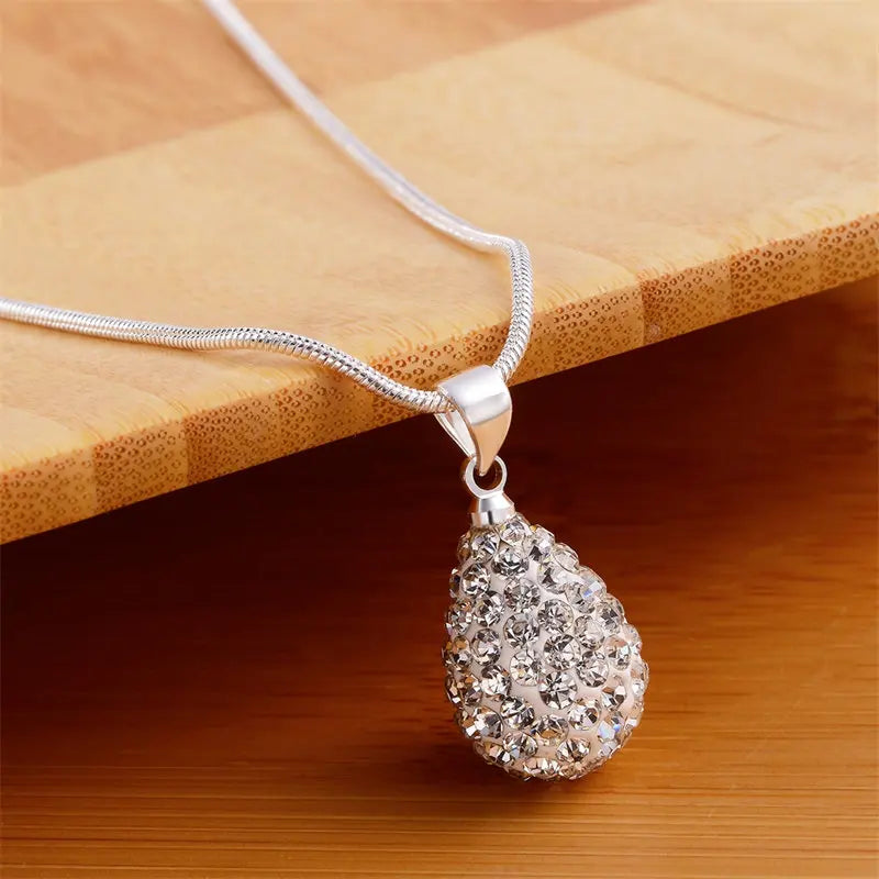 Elegant Water Drop Pendant 925 Sterling Silver Crystals Necklace Charm for Women Fashion Zircon Jewelry Accessory