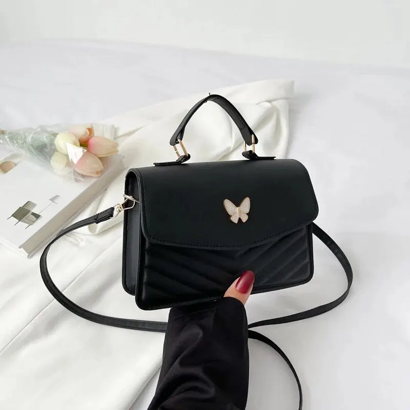 Butterfly Accent Embossed Fashion Women's Shoulder Square Handbag Purse Single Shoulder Crossbody Bag