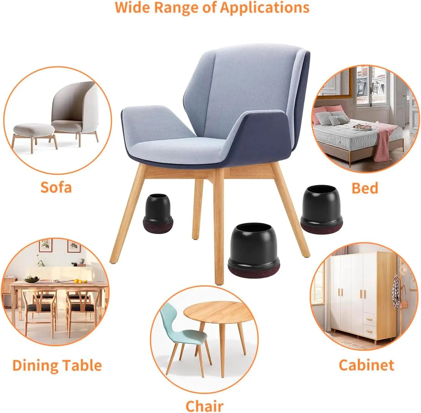 Silicone Furniture Chair Table Leg Floor Protectors 8pcs Set with Wrap Felt Anti Scratch Pads on Bottom