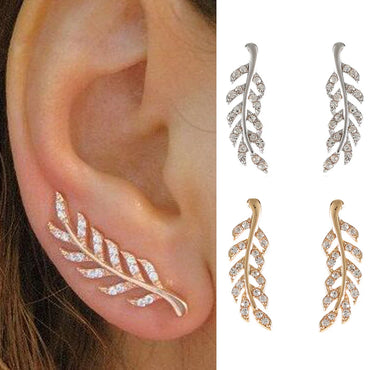 Exquisite Modern Crystal Leaf Earrings for Women Unique Design Jewelry Accessories