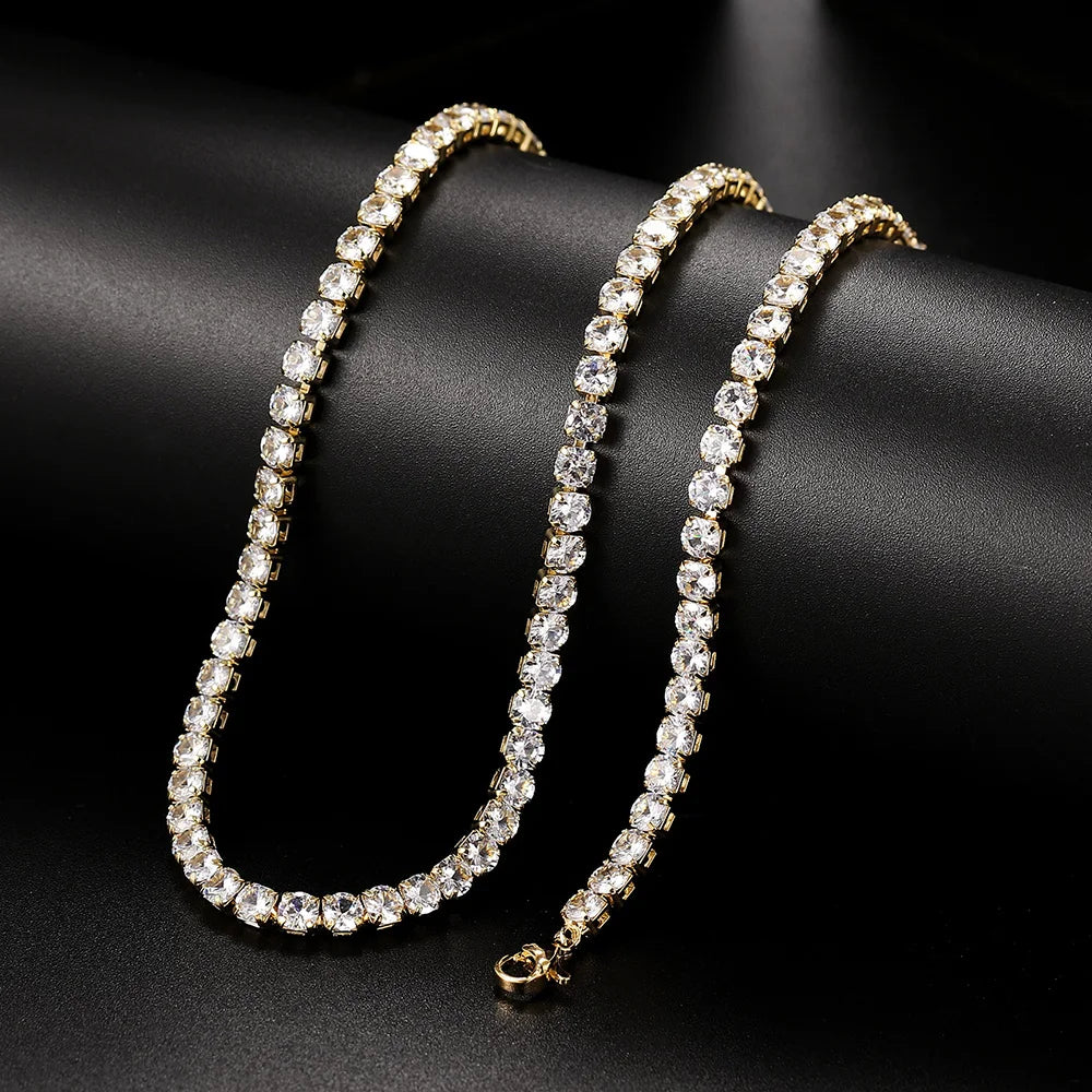 Luxurious Shiny Crystals Tennis Chain Choker Necklace for Women Jewelry Bling Iced Out Accessories