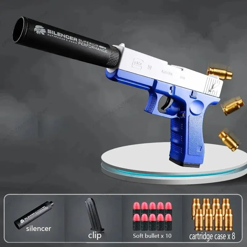 Foam Darts M1911 Glock Pistol Toy Gun Soft Bullet Shell Ejecting Blaster Manual Airsoft Weapon with Silencer For Kids Adults