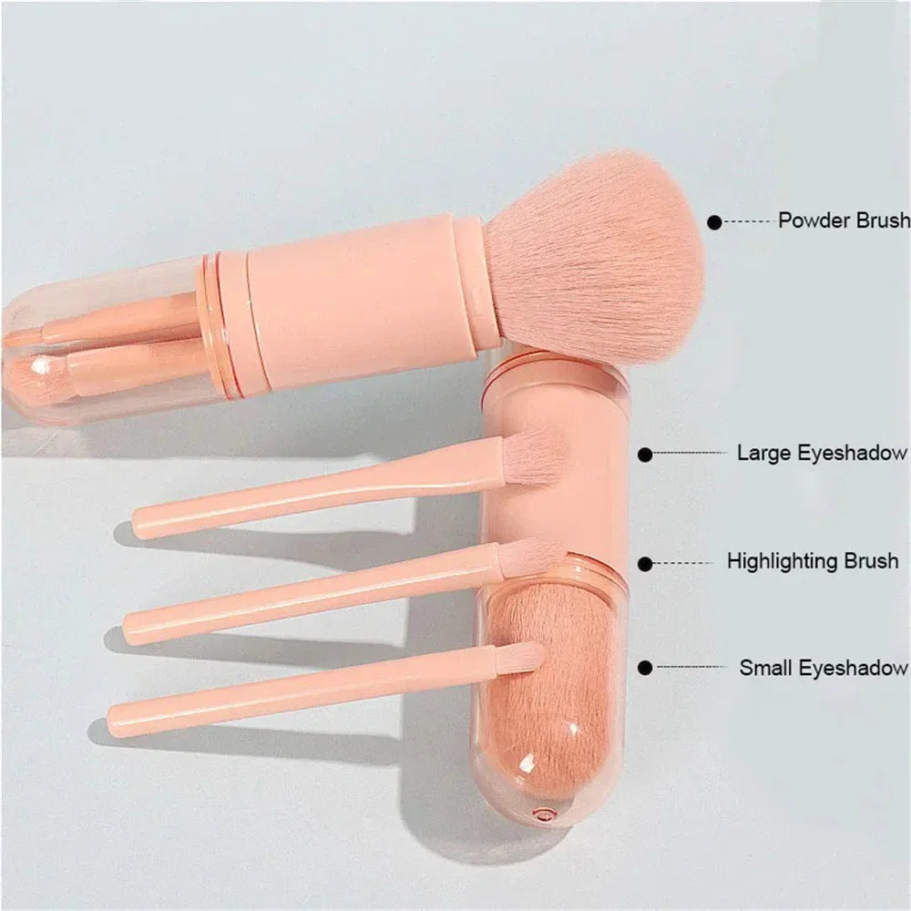 Retractable 4 in 1 Travel Makeup Brushes Set Kabuki Brush and 3 Small Brushes for Eyes with Soft Bristles Small Portable For Touchup