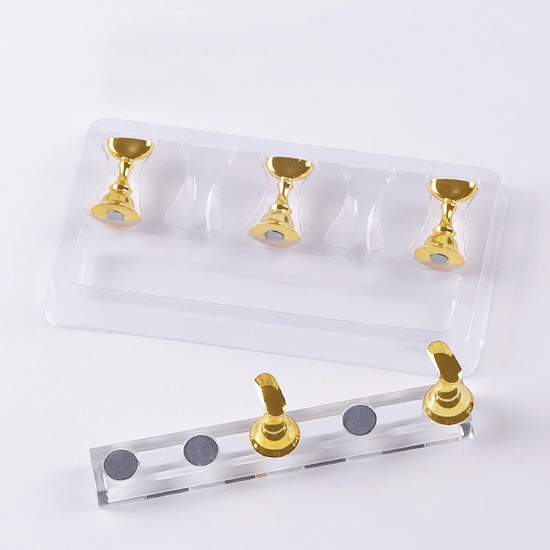 Magnetic Nail Holder False Nail Tip Practice Stand 5pcs/Set Crystal Base Holder Display for Nail Salon or DIY & Practice at Home