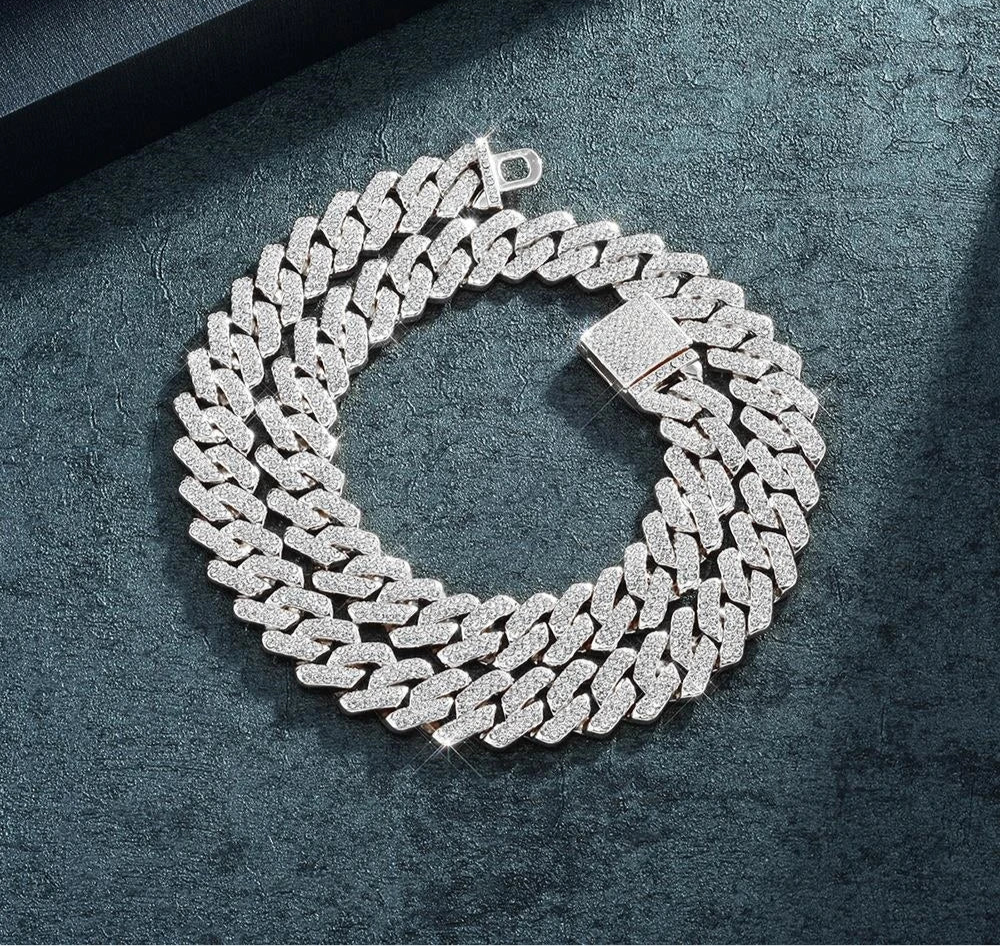 Exquisite Bling Paved Silver Gold Color Cuban Link Chain Necklaces for Men Miami Style 2 Row Rhinestone Crystals Necklace jewelry