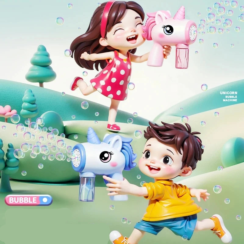Automatic Unicorn Electric Bubble Gun Toy Fun Bubble Machine Automatic Soap Blower with Lights for Children Entertainment