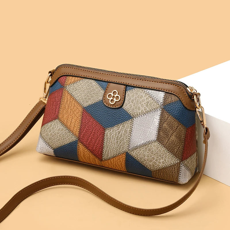 Elegant Geometric Design High Quality Leather Women's Compact Shoulder Handbags Purses Luxury Lady Messenger Bag Satchels