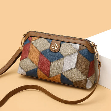 Elegant Geometric Design High Quality Leather Women's Compact Shoulder Handbags Purses Luxury Lady Messenger Bag Satchels