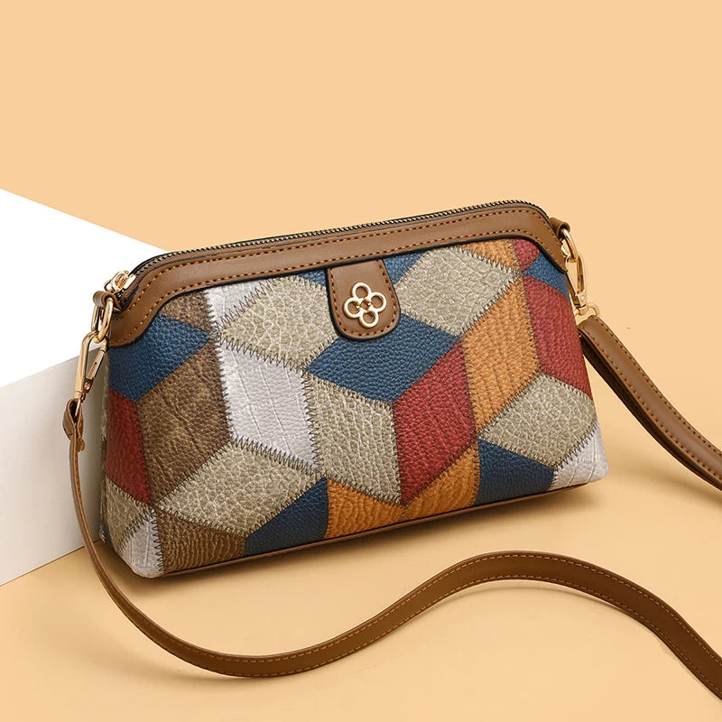 Elegant Geometric Design High Quality Leather Women's Compact Shoulder Handbags Purses Luxury Lady Messenger Bag Satchels