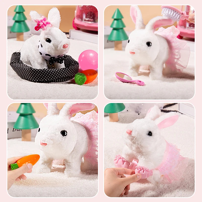 Plush Cute Electronic Pet Rabbit With Sound Animal DIY Change Clothes Game Walking Moving Pet Toys for Kids Children