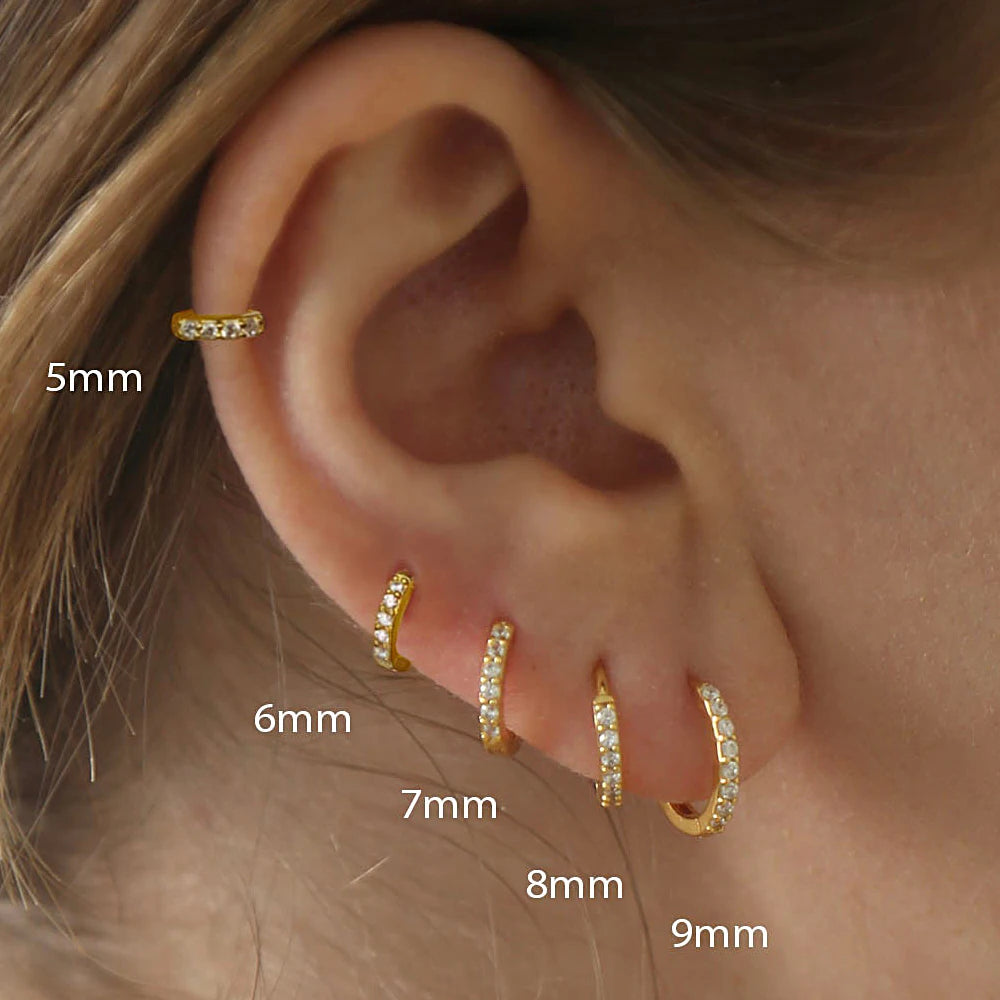 2pcs Huggie Stainless Steel Minimalist Hoop Earrings Crystal Zirconia Small Thin Cartilage Earrings Helix Tragus Piercing Jewelry