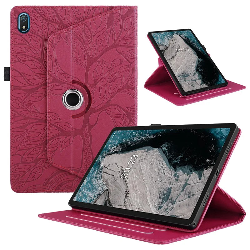 Stylish Embossed Leather Rotating Case for Nokia T21 T20 10.4" inch Tablet 360 Degrees Rotary Protective Stand Cover
