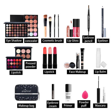All in One Complete Makeup Set Lip, Eye & Face Makeup in Long-lasting Paste Form, Warm Brown Tone Gift for Women & Girls