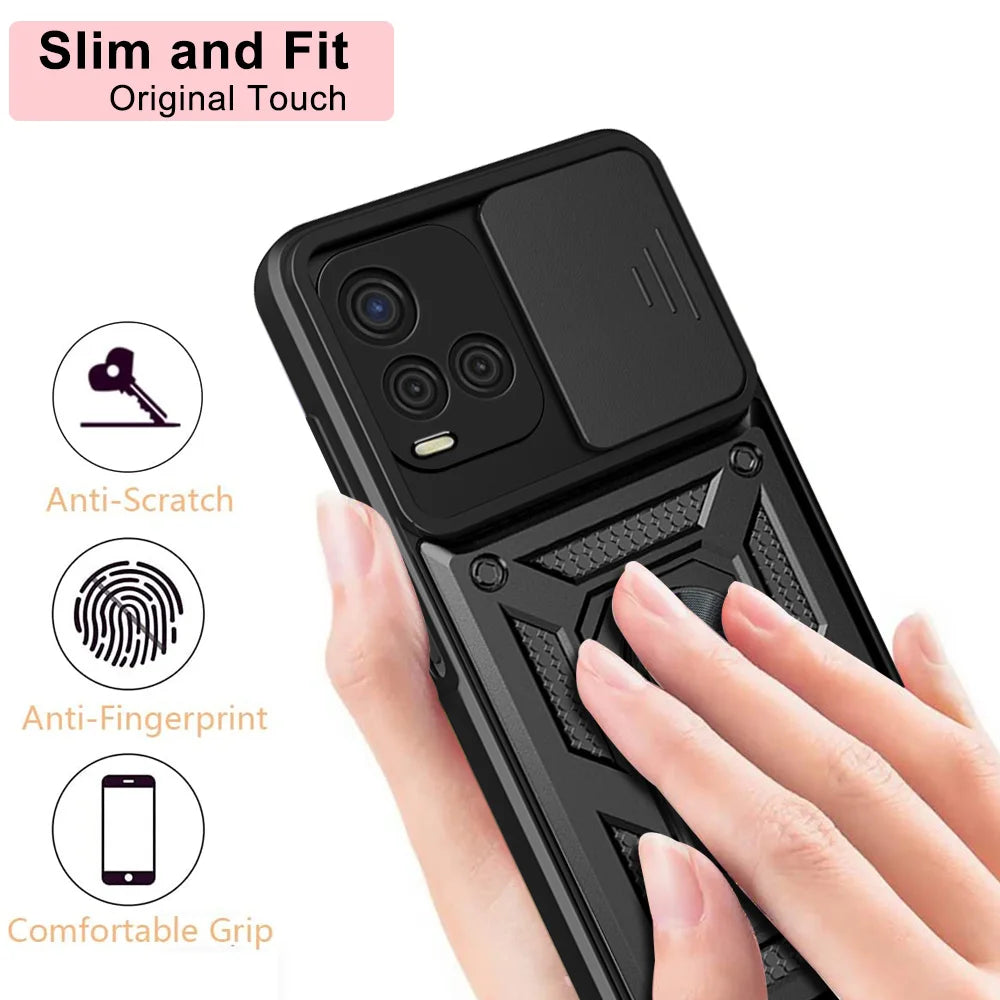 Durable Shockproof Phone Case for VIVO Y93 Y91 Y76 Y53 Y51 Y33S Y33 Y31 Y15S Camera Protection Magnetic Ring Holder Back Cover