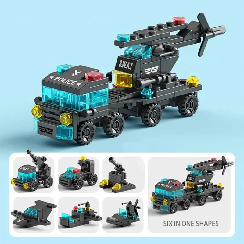 Building Blocks Engineering Fire Truck Military Tank Helicopter Model Puzzles Assembly Children's Micro Particle Toys