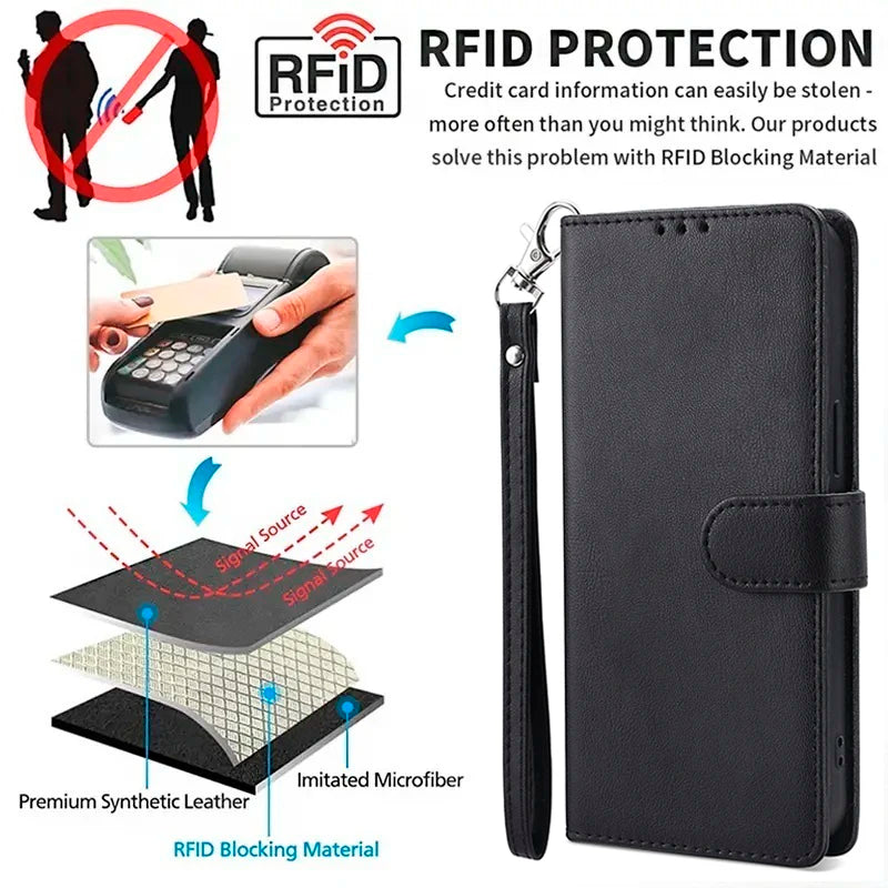 Deluxe Leather Wallet Phone Case for Realme 12 11 10 Pro Plus C2 C11 C12 C15 C17 C20 C21Y C25Y C25S Stand Function Multiple Card Slots Magnetic Flip Protective Cover
