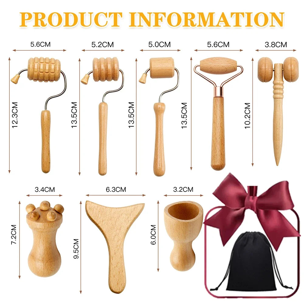 Wooden Facial Relaxation Lifting Massage Rollers Kit Facial Maderotherapy Gua Sha Wood Therapy Wrinkle Remover Skin Care Tools