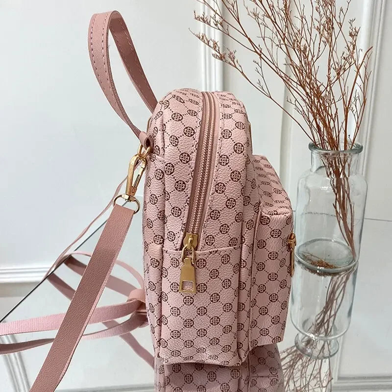 Luxury Fashion Leather Backpack School Bag for Women Four Leaf Clover Popular Design Shoulder Handbag