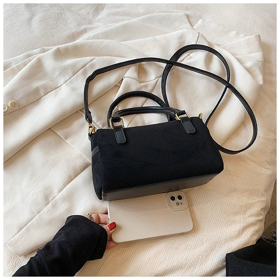 Minimalist Fashion Faux Suede Pillow Style Women's Purse Handbag Boston Design Shoulder Casual Bag