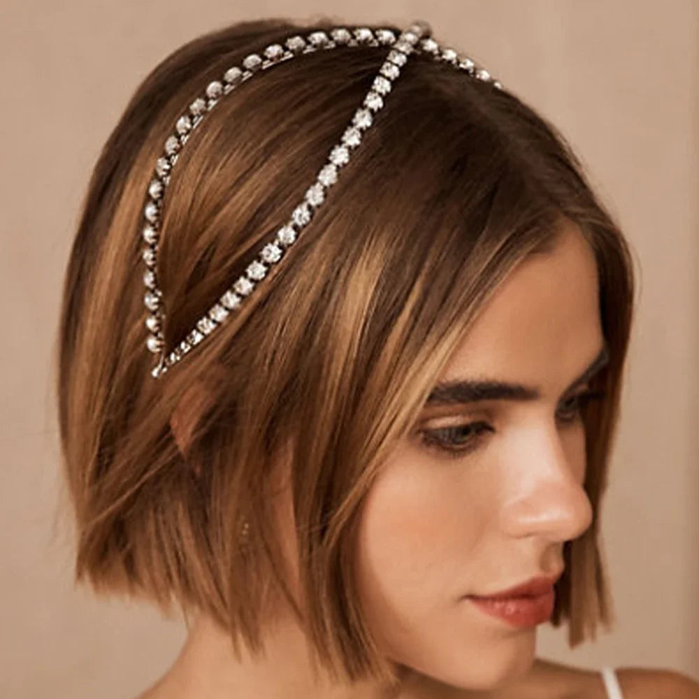 Modern Fashion Rhinestone Crystals Hairbands for Women Girls Headbands Silver Gold Color Cross Headpiece Jewelry